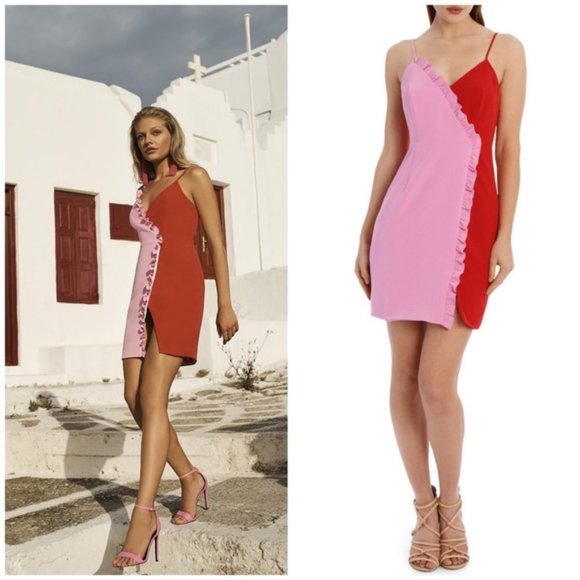 Bardot Dresses & Skirts - Bardot Sherbet Red Two-Toned Ruffle Dress Size S